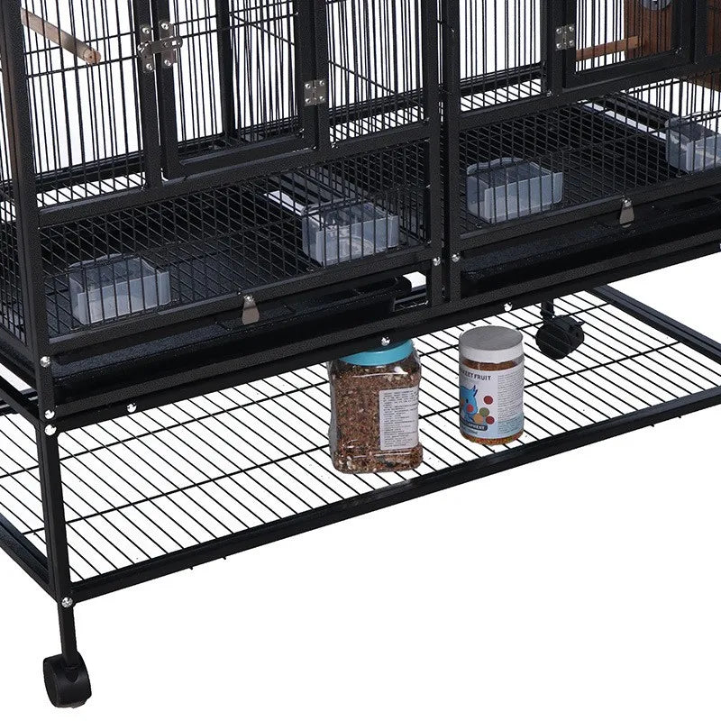 Breeding Flight Bird Cage with Detachable Rolling Stand Breeder Cage with Perches, Food Boxes, Slide-Out Tray and Storage Shelf