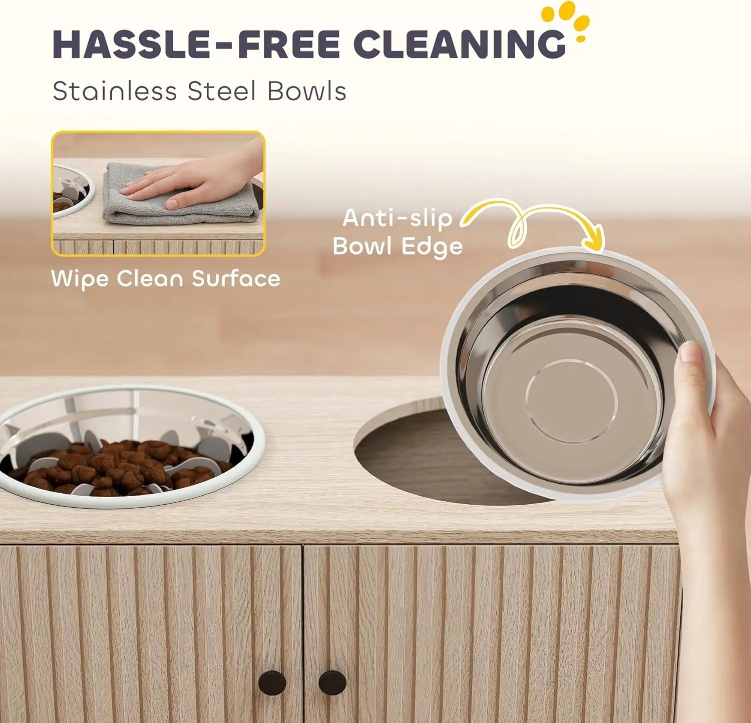 Elevated Dog Bowls with Storage Cabinet, Raised Dog Bowl Stand, Pet Feeding Station with Slow Feeder &amp; Non-Slip, for Large Pets