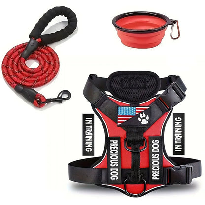 Service Dog Harness &amp; Leash Set with 1pc Folding Bowl Reflective Adjustable Dog Vest Harness Soft Oxford Pet Harness For Small M