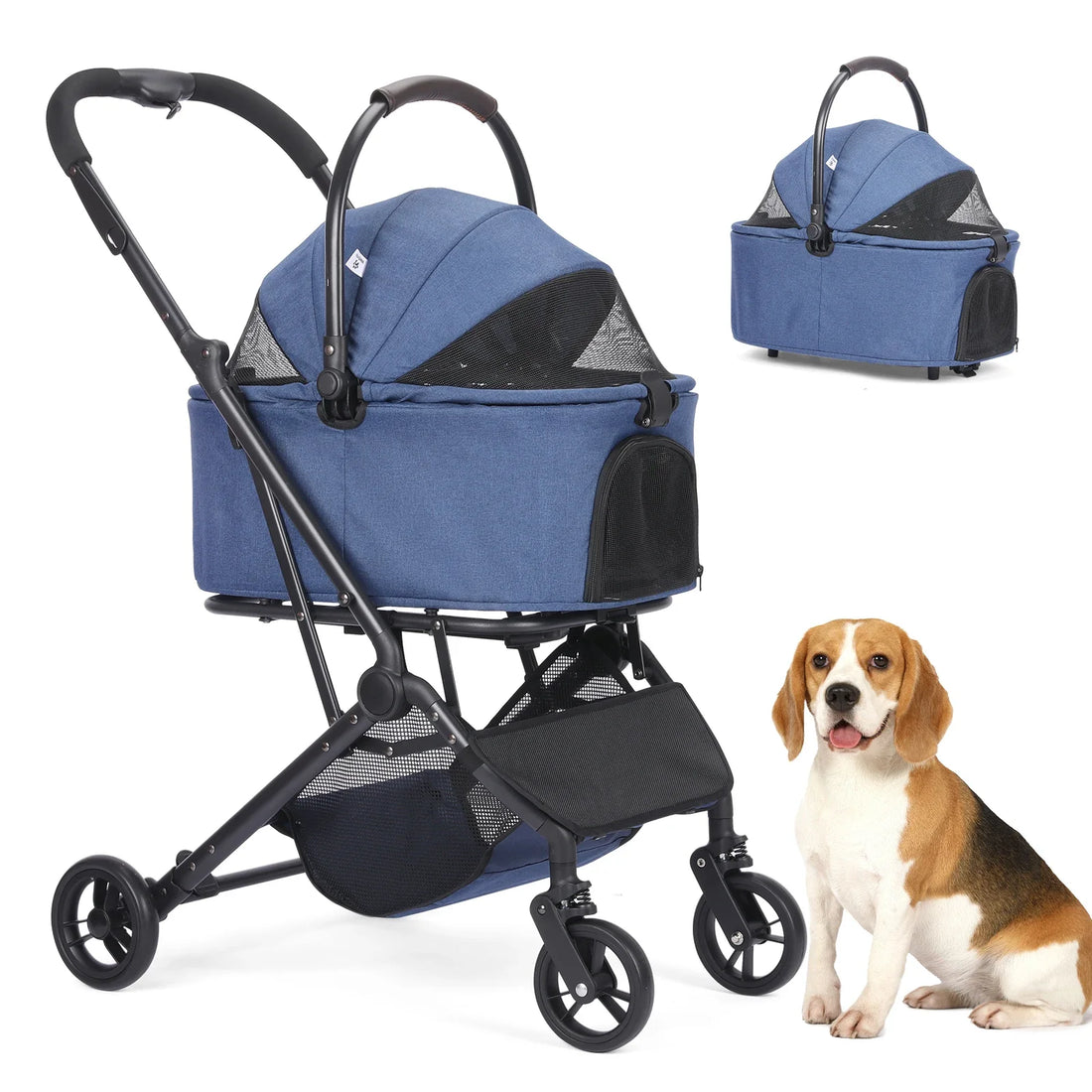 3 in 1 Dog Stroller, Upgraded Frame, Up to 44lbs Pet Stroller with Dog Poop Bags &amp; Dispenser, Zipperless Entry, Storage Basket &amp;