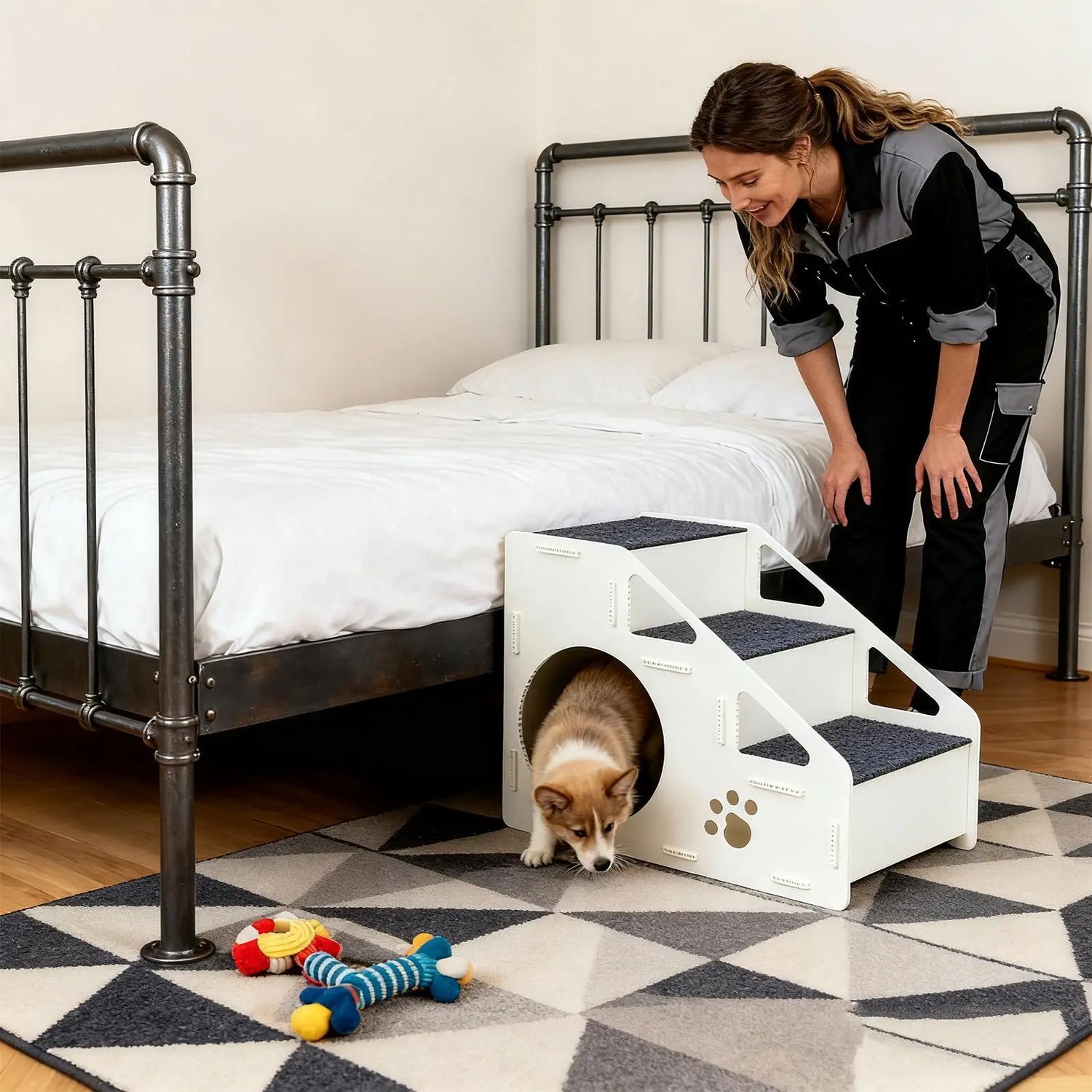 Pet Steps Non Slip Stairs for Small Medium Large Dogs Cats to Climb High Bed Sofa Couch with Storage Removable Washable Cover
