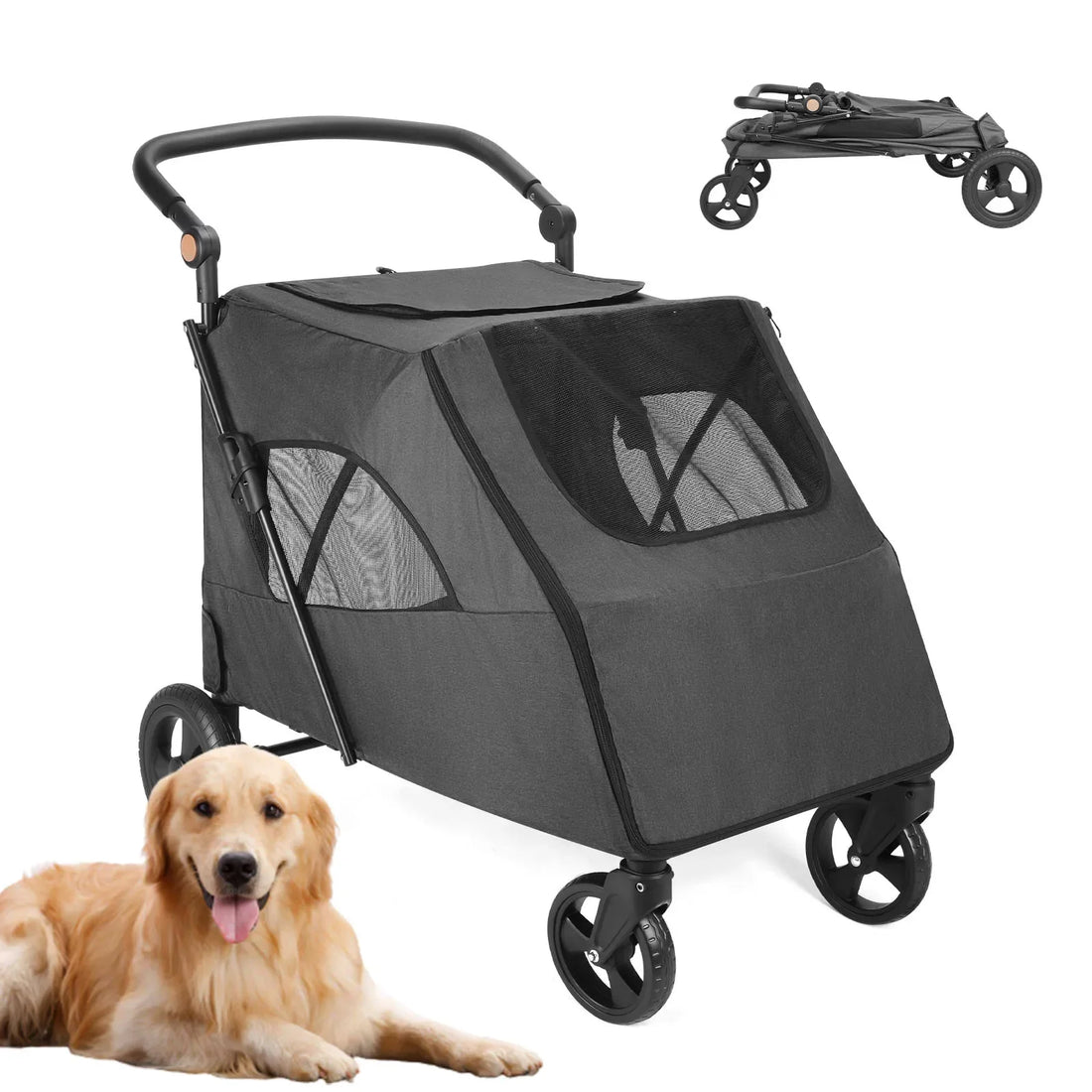 Pet Stroller for Large Dogs,Up to 66lbs Pet Pram Adjustable Handle, Folding Dog Buggy, XXL Storage Double Pet Pram for Cats
