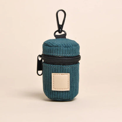Corduroy Dog Poop Bag Holder with Carabiner, Portable Zipper Pet Waste Bag Dispenser for Outdoor Walking