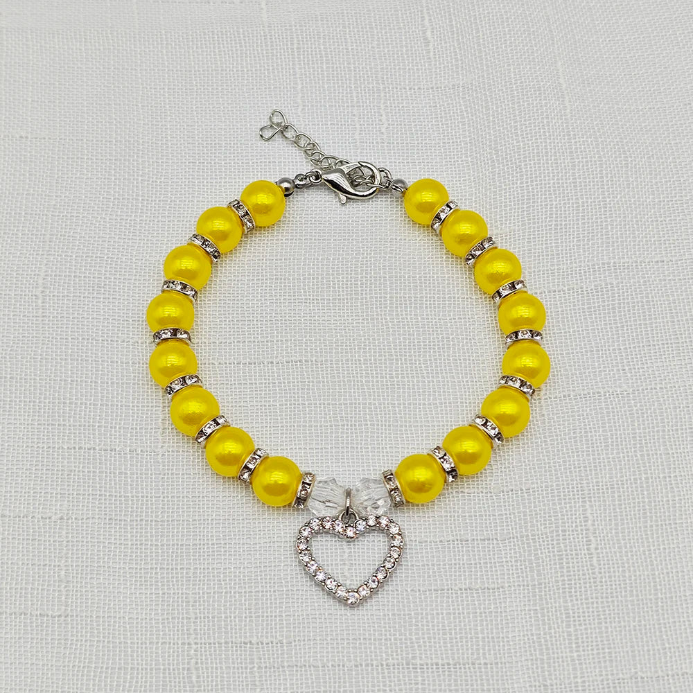 New Cute Pet Pearl Necklace with Heart-shaped Rhinestone Pendant Adjustable Cat Dog Collar Jewelry For Small Pets 8 Colors
