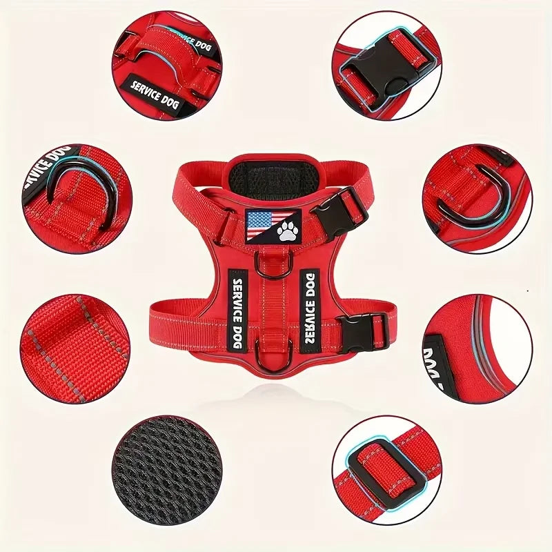 Service Dog Harness &amp; Leash Set with 1pc Folding Bowl Reflective Adjustable Dog Vest Harness Soft Oxford Pet Harness For Small M