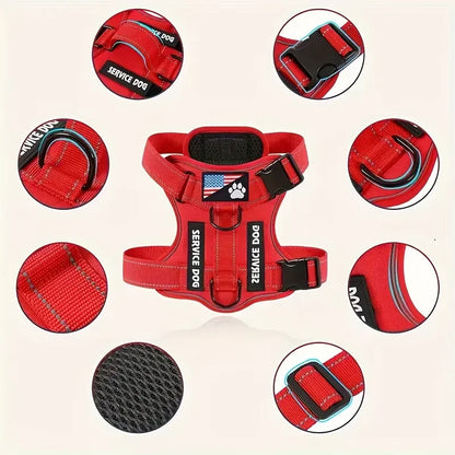 Service Dog Harness &amp; Leash Set with 1pc Folding Bowl Reflective Adjustable Dog Vest Harness Soft Oxford Pet Harness For Small M