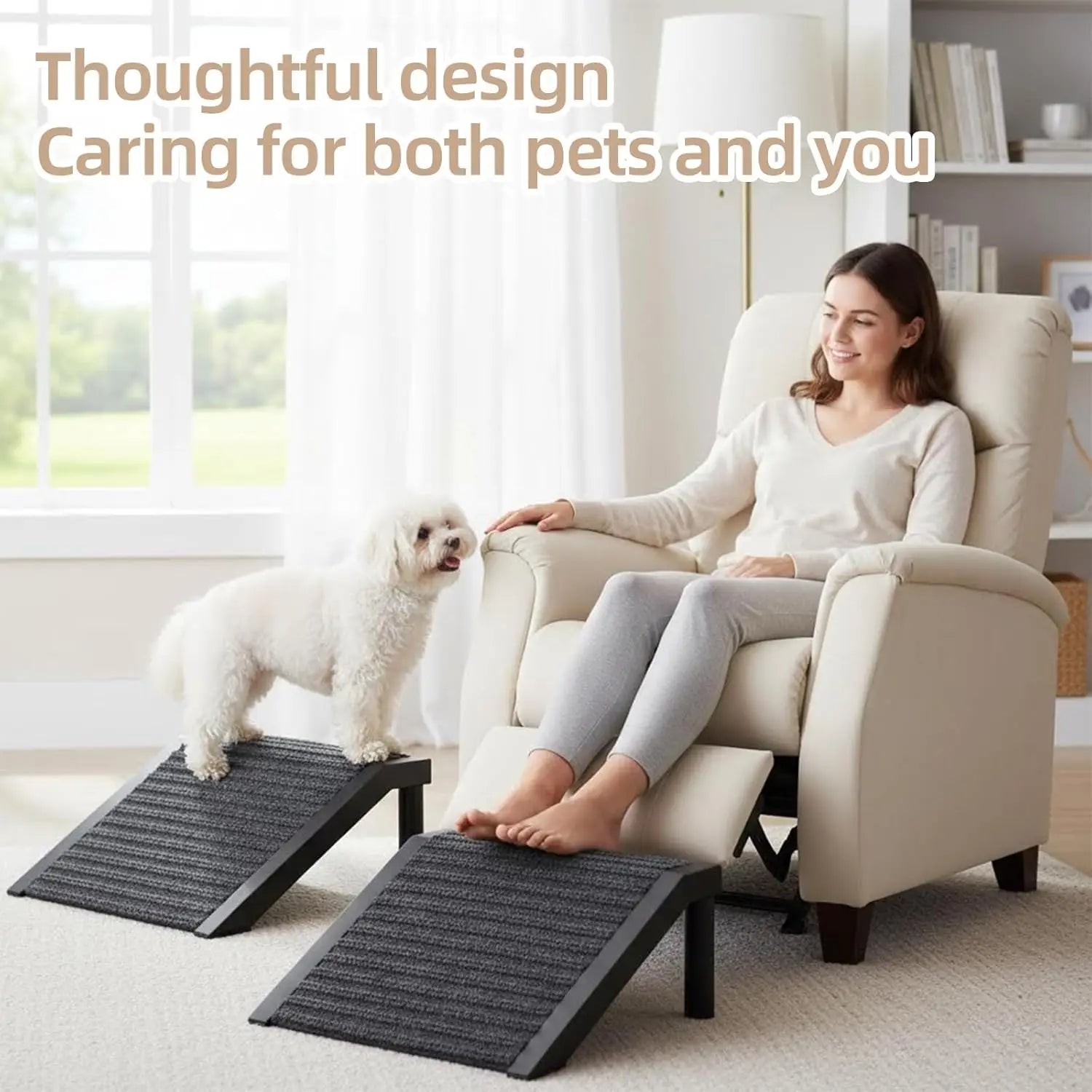 Dog Ramp for Stairs – Non-Slip Pet Steps with Locked-in Carpet &amp; Iron Frame, Helps Senior Dogs &amp; Small Breeds Climb Safely (2-Pa