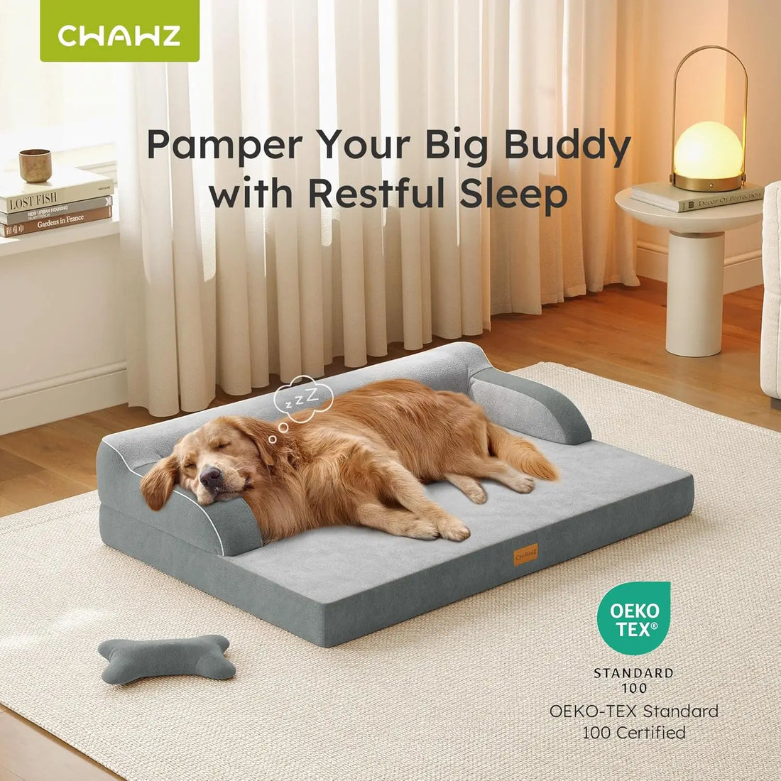 Extra Large Orthopedic Dog Bed with Cooling Memory Foam, Washable Waterproof Cover and Nonslip Bottom, Light Grey