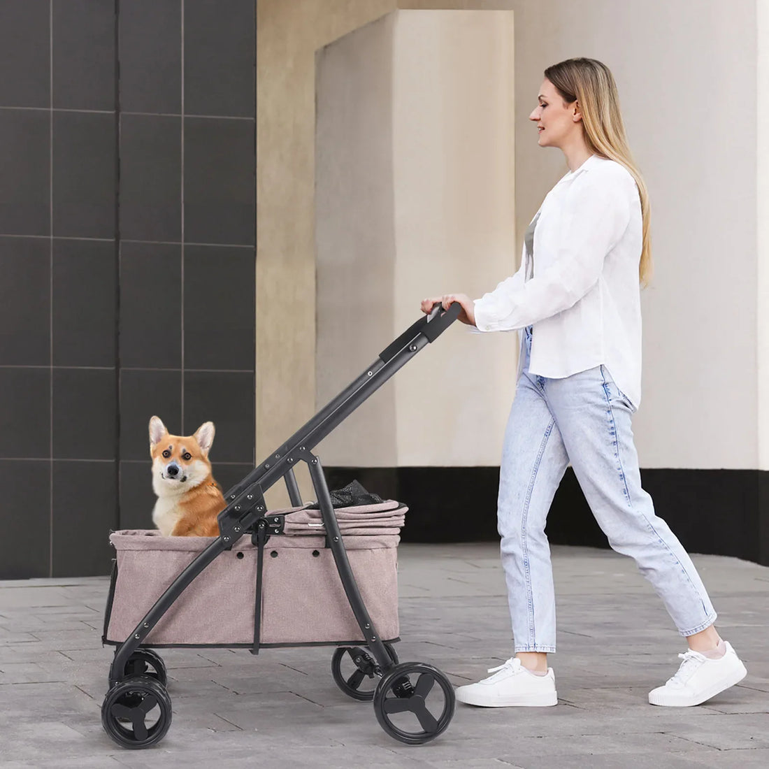 Foldable Dog Stroller Portable Dog Buggy 4 Wheel Pet Stroller Pushchair Travel Carriage Stroller Cart with Fashion  bag