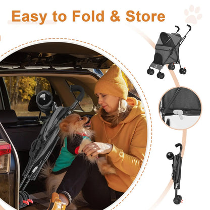 Travel Portable Dog Stroller, Pet Stroller for Small Puppy Dogs &amp; Cats, Up to 33 lbs, Dark Grey