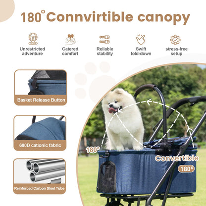 3 in 1 Dog Stroller, Upgraded Frame, Up to 44lbs Pet Stroller with Dog Poop Bags &amp; Dispenser, Zipperless Entry, Storage Basket &amp;