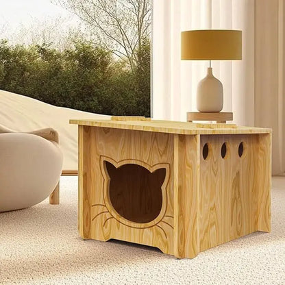 Solid Wood Cat Nest Doghouse Furniture Integrated Pet Nest Cat Scratching Board Cat Villa Winter Warm Summer Cool Pet Wooden Hou