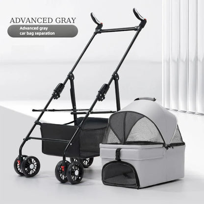 3 in 1 Dog Strollers 4 Wheels Folding Pet Stroller with Detachable Carrier  Breathable Visible Mesh Travel Carriers