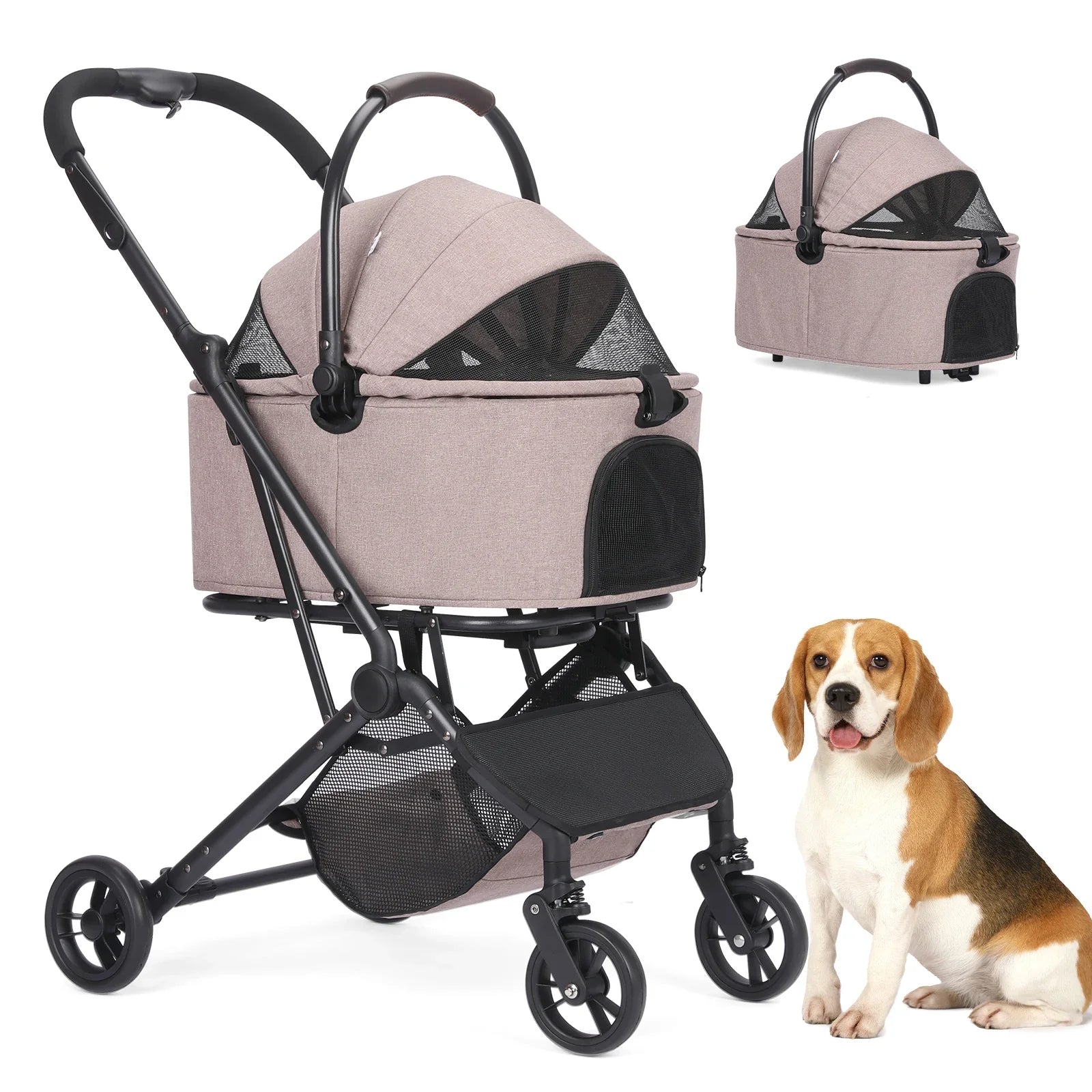 3 in 1 Dog Stroller, Upgraded Frame, Up to 44lbs Pet Stroller with Dog Poop Bags &amp; Dispenser, Zipperless Entry, Storage Basket &amp;
