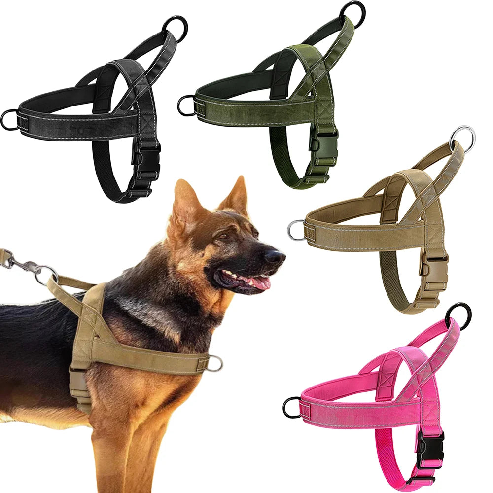 Tactical Anti-Pull Dog Harness - 1000D Nylon Adjustable for Large Dogs, Outdoor Training Vest with Handle &amp; Reflective