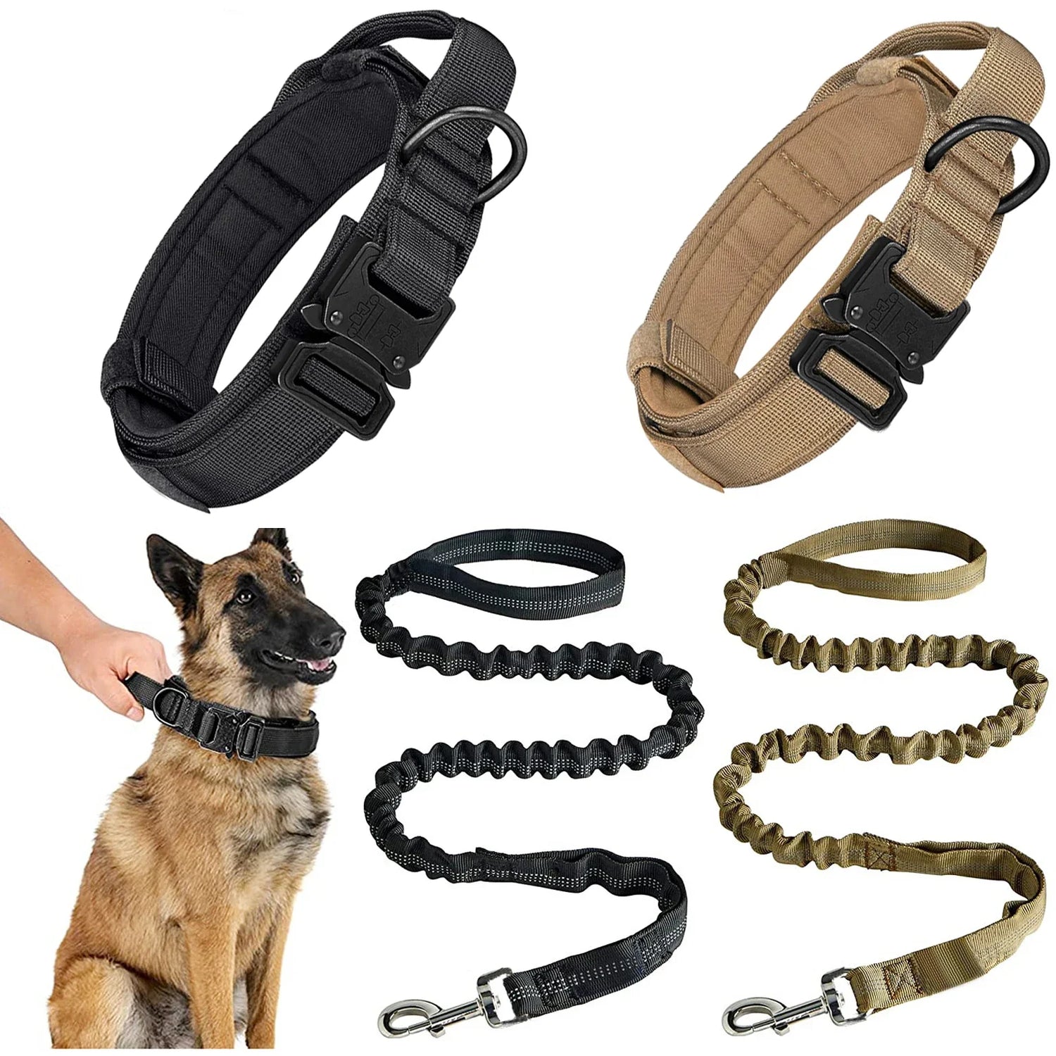 Heavy-Duty Military Tactical Dog Collar &amp; Leash Set | Adjustable Training Collar for All Dogs