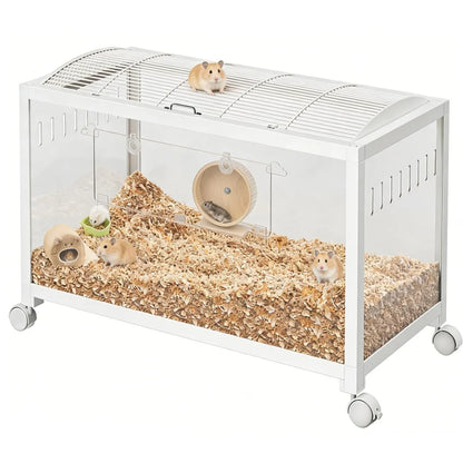 Hamster Cage with Wheels,Metal &amp; Acrylic Habitat for Hamster,Guinea Pig,Gerbil,Mice,Chew-Proof, Dual Doors, Easy Clean
