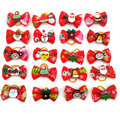 Pet Christmas Bows Dog Hair Accessories Leather Band Headdress Cat Puppy Grooming Decoration Bows Holiday Party Pet Supplies