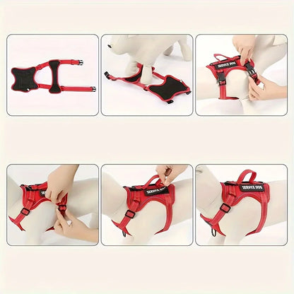 Service Dog Harness &amp; Leash Set with 1pc Folding Bowl Reflective Adjustable Dog Vest Harness Soft Oxford Pet Harness For Small M