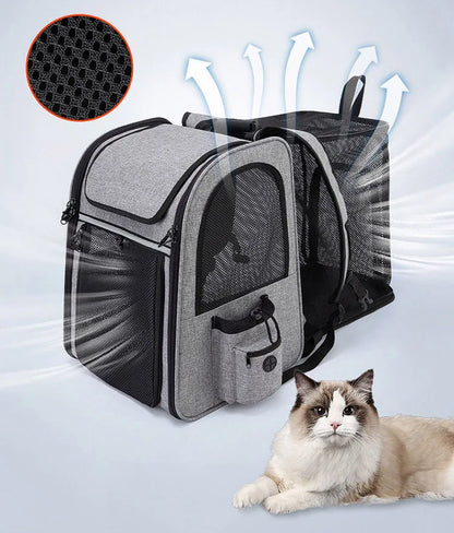 Pet Backpack Portable Breathable Outdoor Foldable Expandable Cat &amp; Dog Backpack Large Capacity Oxford Cloth Cat Carrying Bag