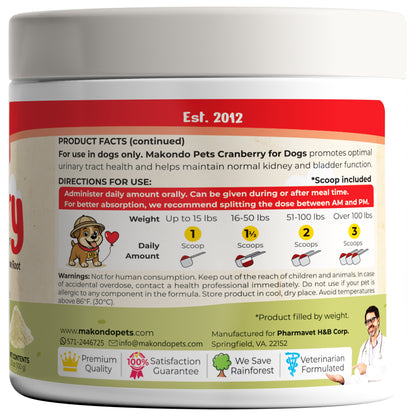Cranberry for Dogs. Urinary Tract Support. 173 Scoops