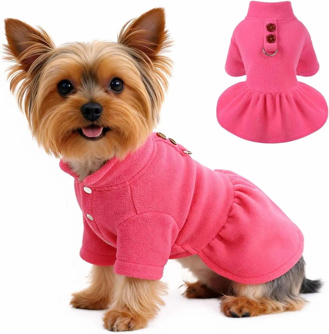 Small Dog Fleece Sweater Dress with Skirt &amp; D-Ring Winter Puppy Outfit