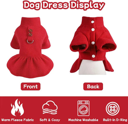 Small Dog Fleece Sweater Dress with Skirt &amp; D-Ring Winter Puppy Outfit