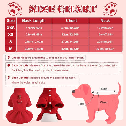 Small Dog Fleece Sweater Dress with Skirt &amp; D-Ring Winter Puppy Outfit