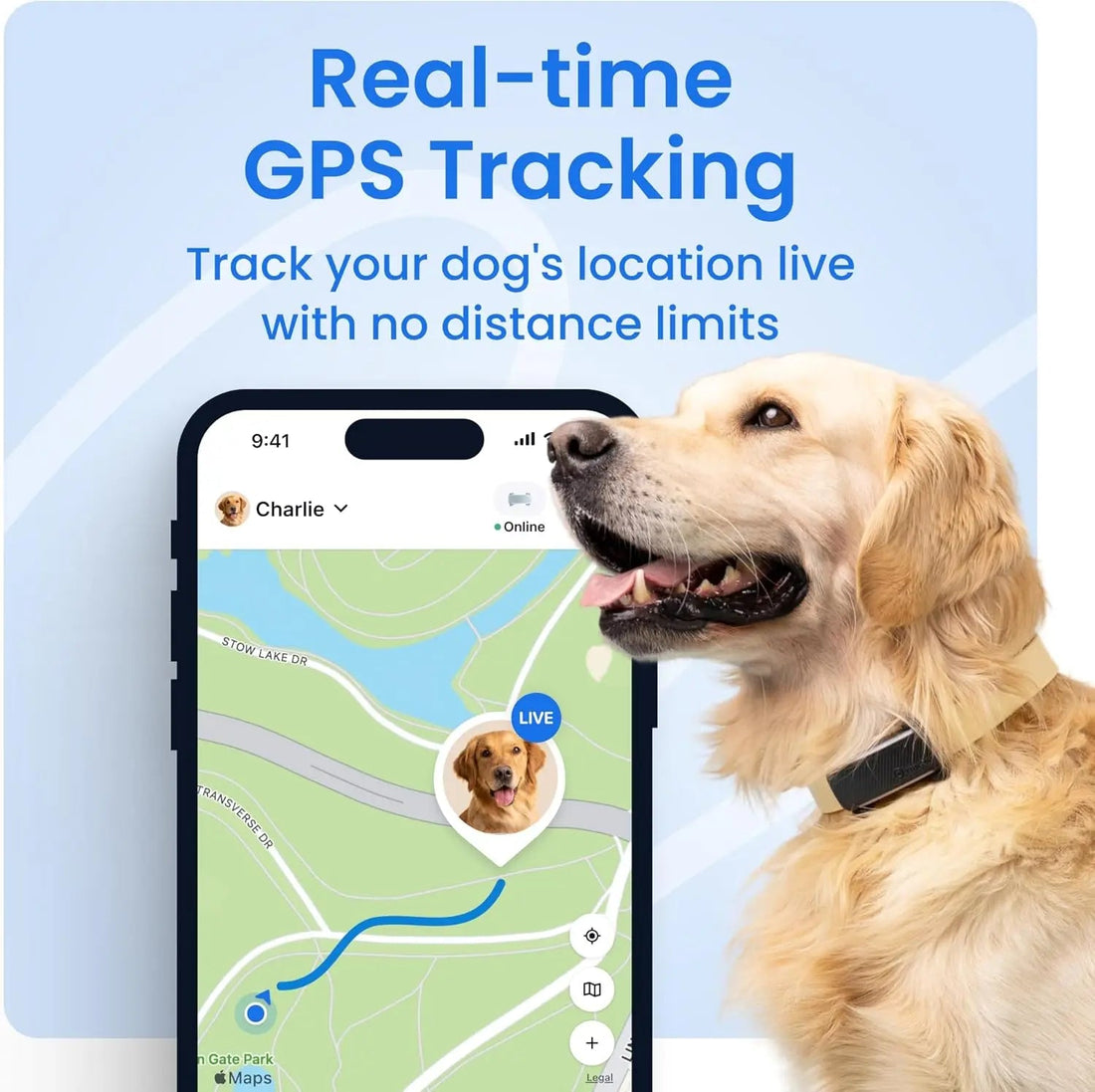 Smart Dog GPS Tracker with Virtual Fence, Vital Signs &amp; Bark Monitoring, Waterproof Collar Attachment