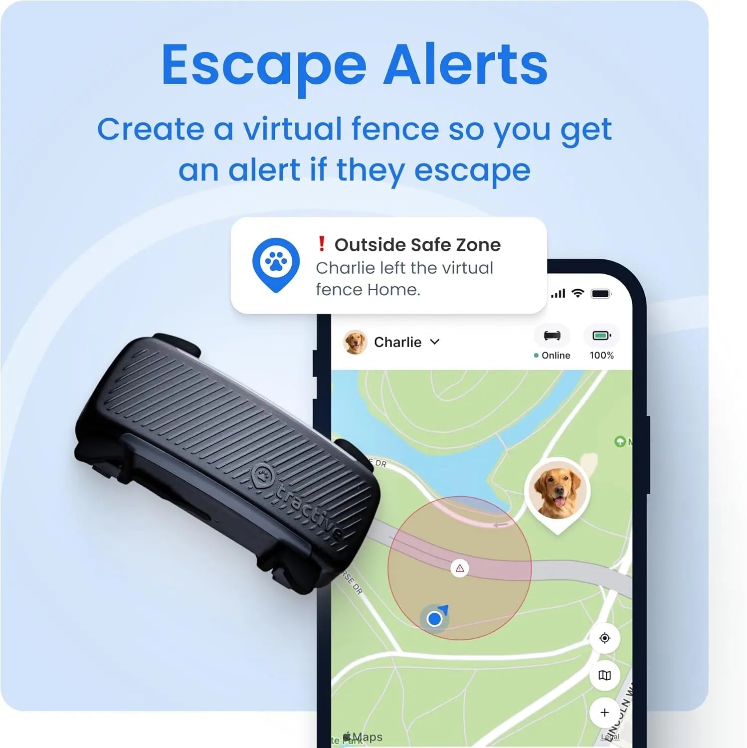 Smart Dog GPS Tracker with Virtual Fence, Vital Signs &amp; Bark Monitoring, Waterproof Collar Attachment