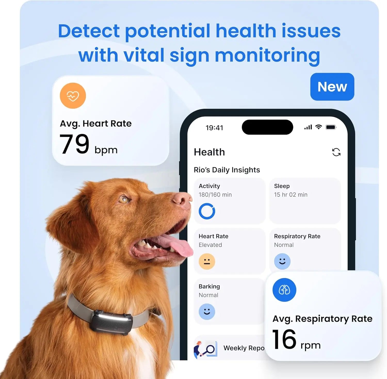 Smart Dog GPS Tracker with Virtual Fence, Vital Signs &amp; Bark Monitoring, Waterproof Collar Attachment