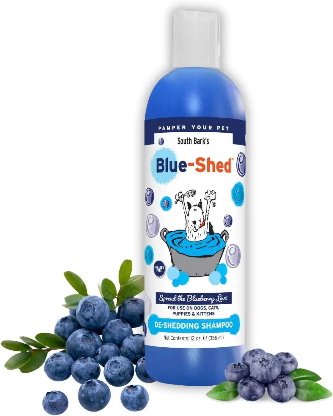 South Bark Blue-Shed Pet Shampoo 12oz – Deshedding &amp; Brightening for Dogs &amp; Cats