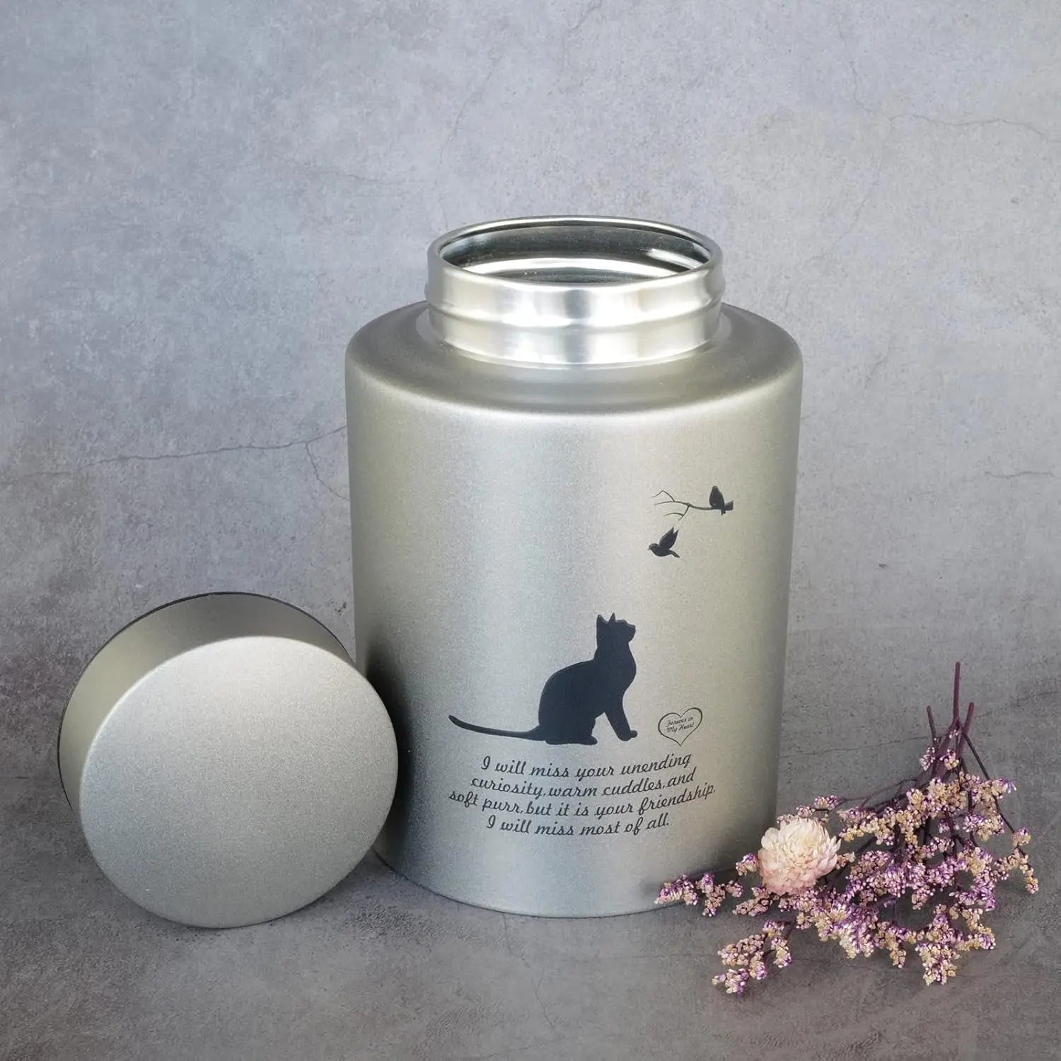 Stainless Steel Pet Memorial Urn for Cats &amp; Small Dogs with Secure Lid Keepsake