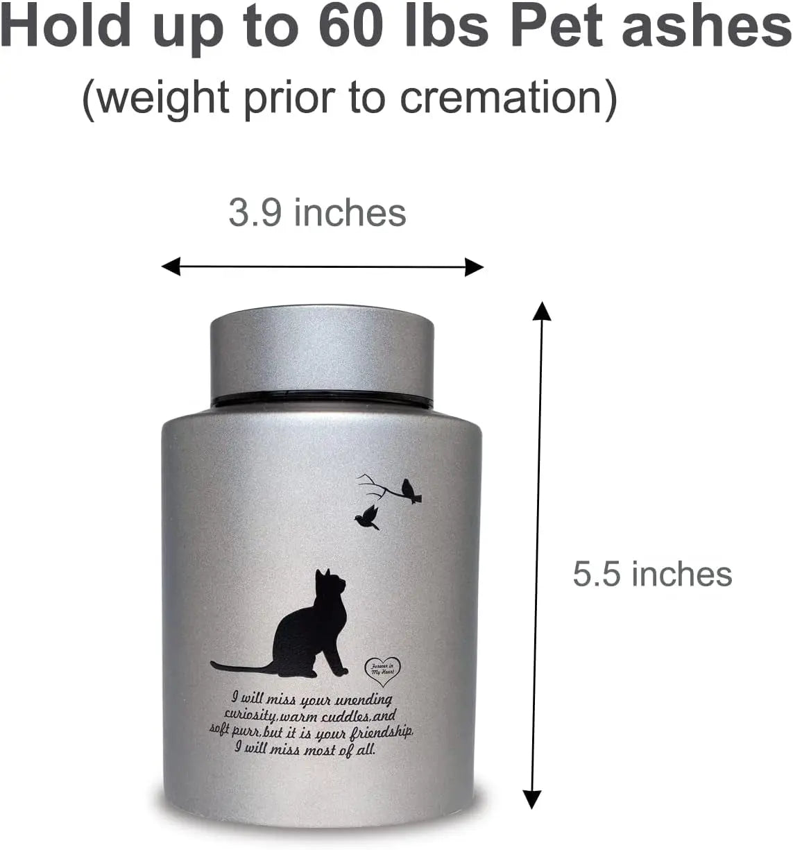 Stainless Steel Pet Memorial Urn for Cats &amp; Small Dogs with Secure Lid Keepsake