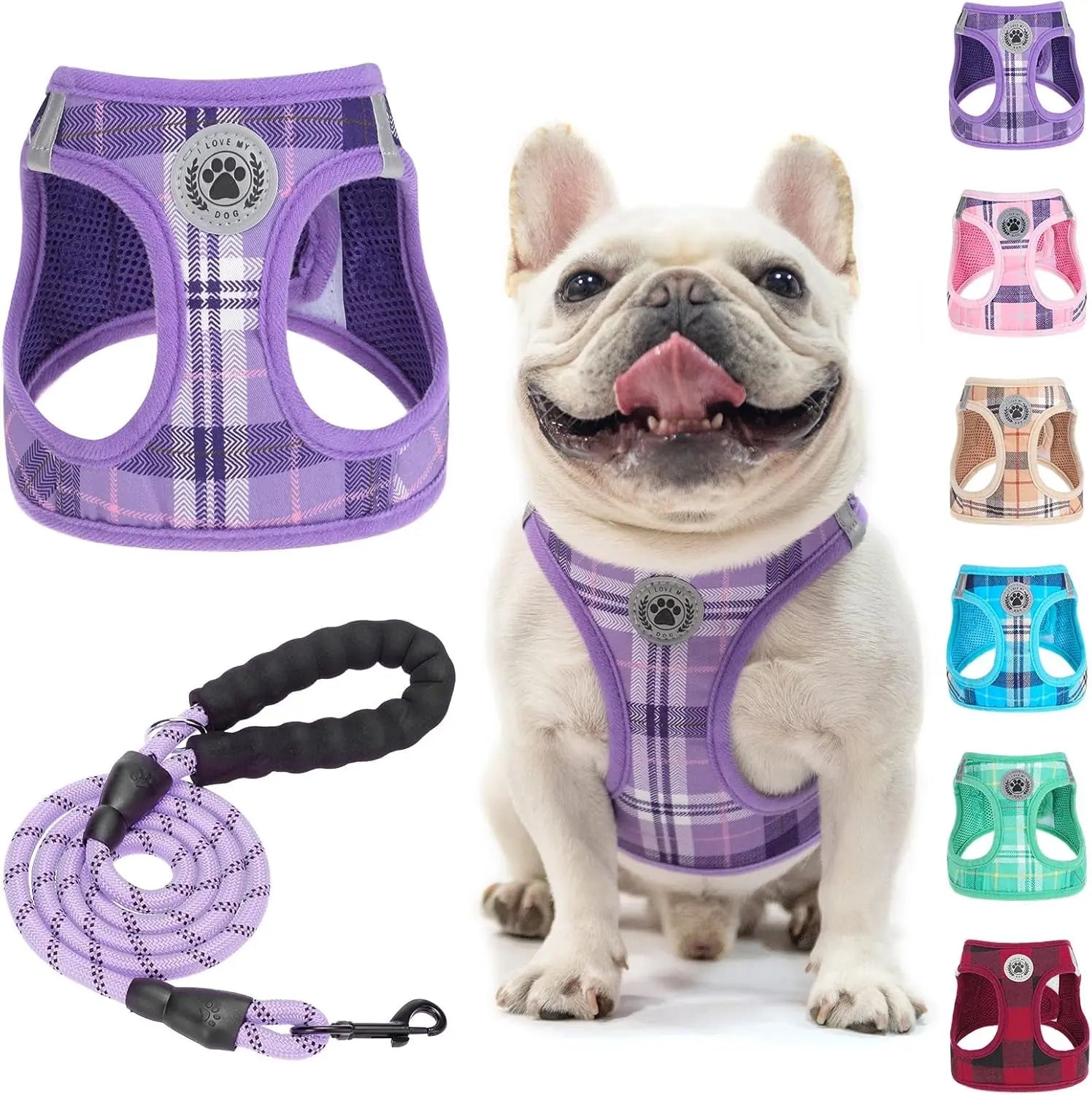 Step-In Dog Harness &amp; Leash Set in Various Patterns – Reflective No Pull (XS- XL)