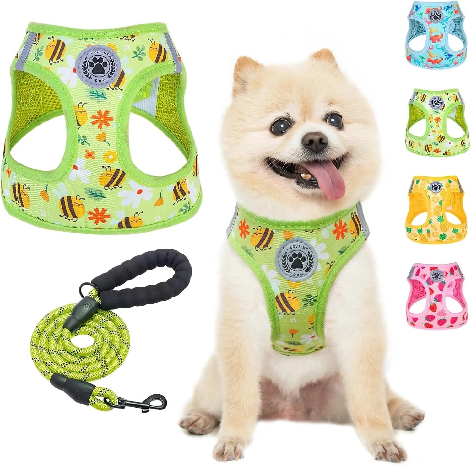 Step-In Dog Harness &amp; Leash Set in Various Patterns – Reflective No Pull (XS- XL)
