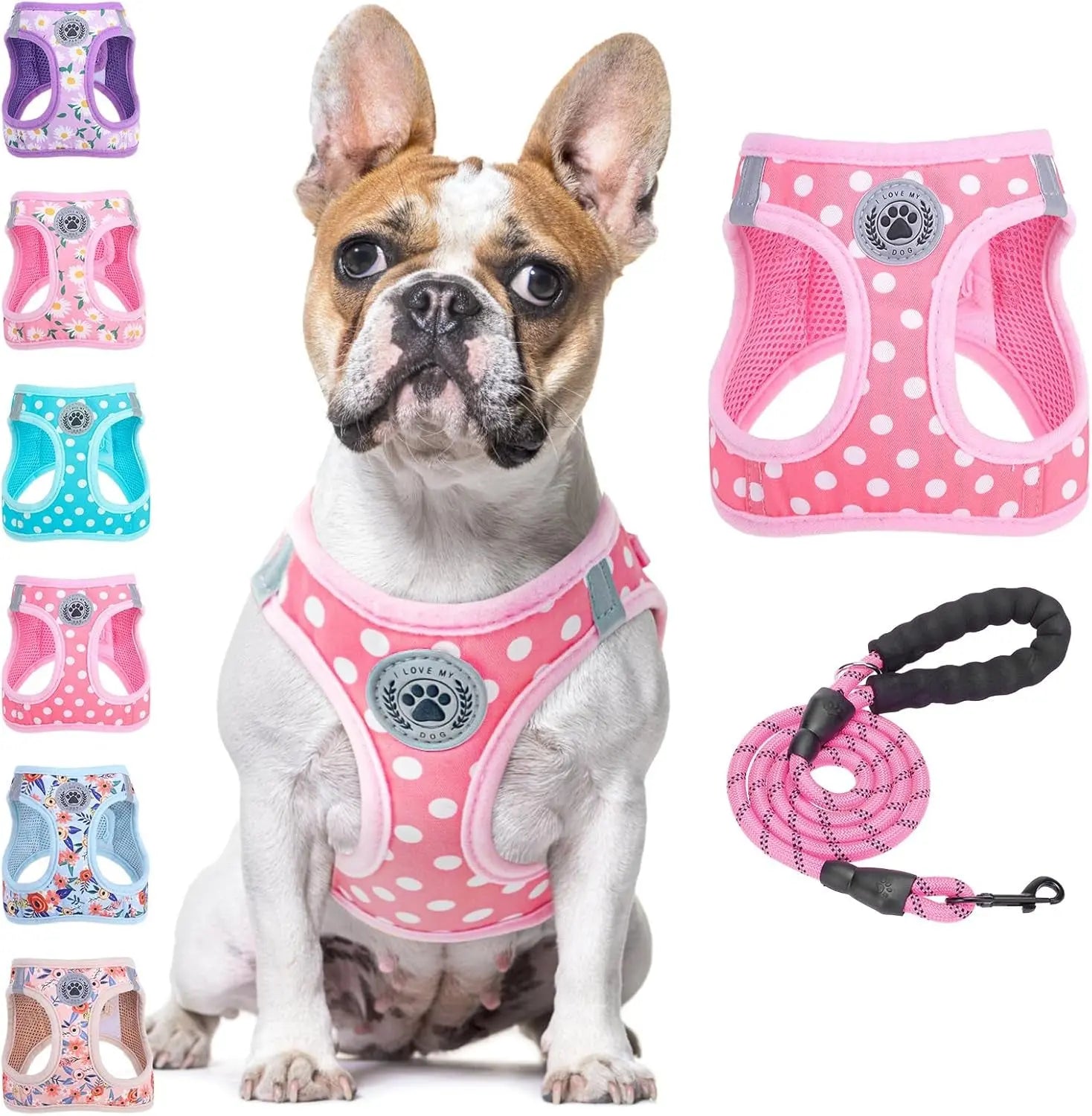 Step-In Dog Harness &amp; Leash Set in Various Patterns – Reflective No Pull (XS- XL)