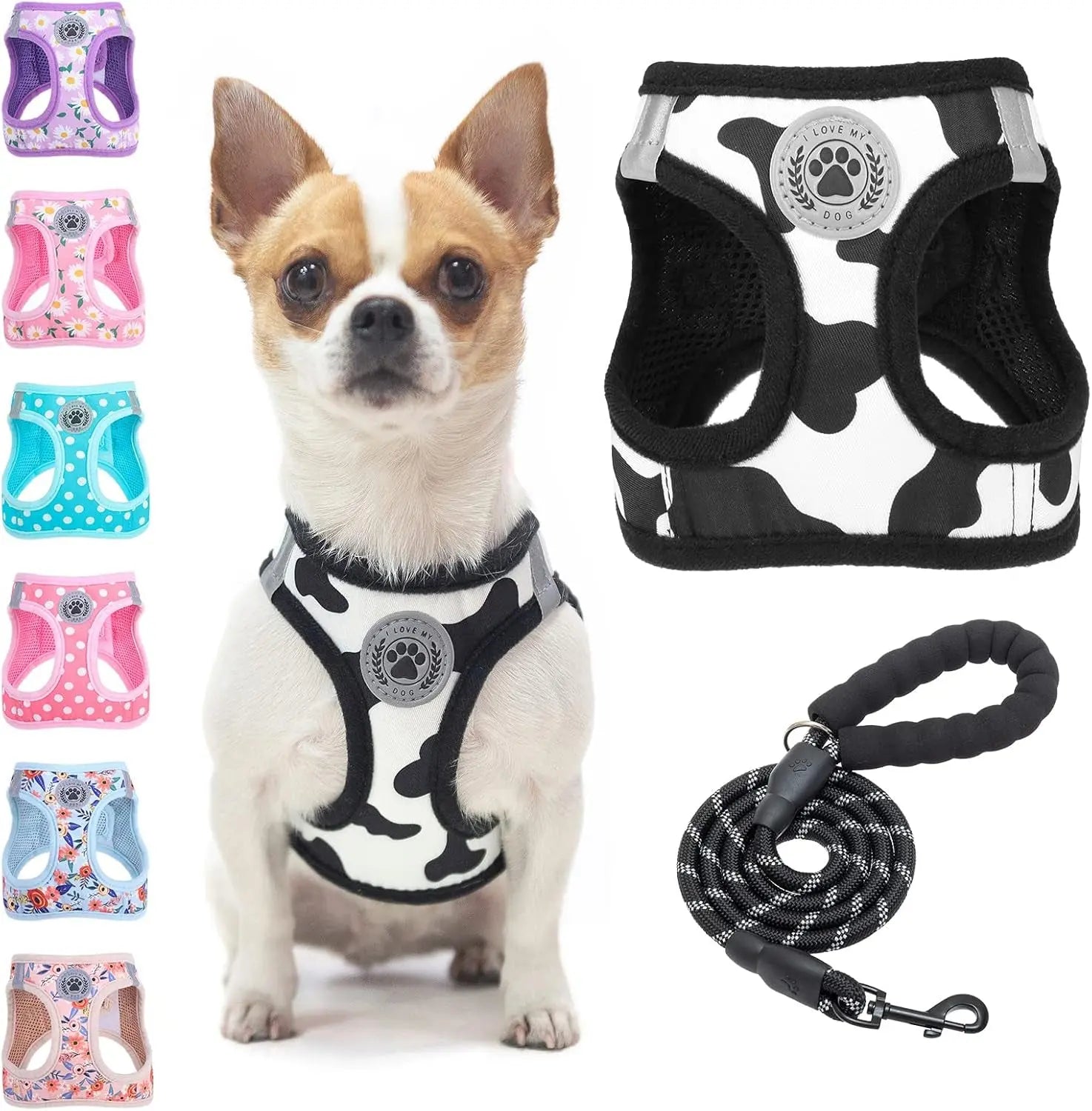 Step-In Dog Harness &amp; Leash Set in Various Patterns – Reflective No Pull (XS- XL)