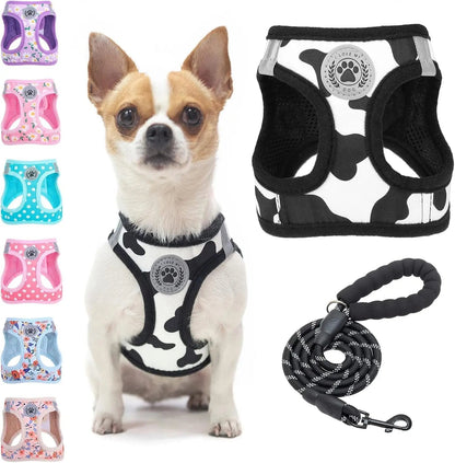 Step-In Dog Harness &amp; Leash Set in Various Patterns – Reflective No Pull (XS- XL)