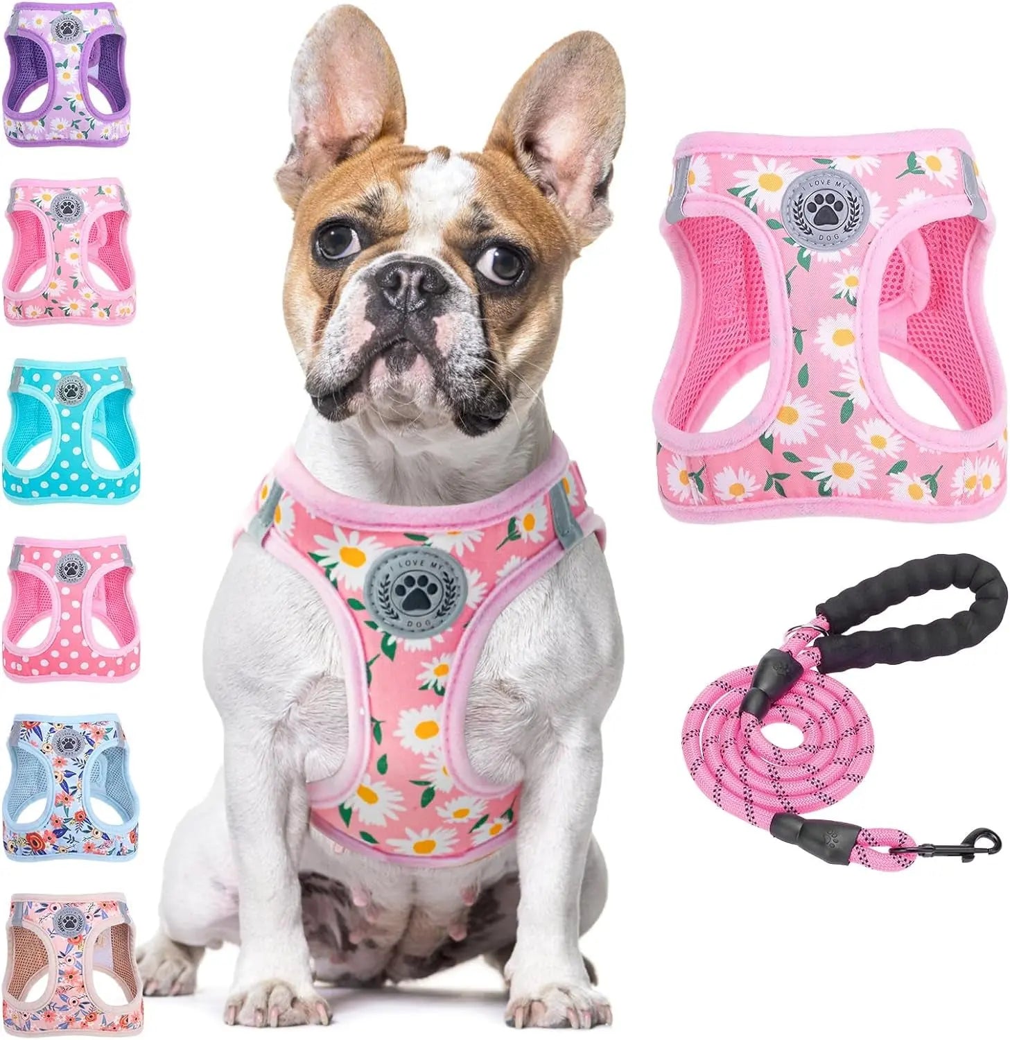 Step-In Dog Harness &amp; Leash Set in Various Patterns – Reflective No Pull (XS- XL)