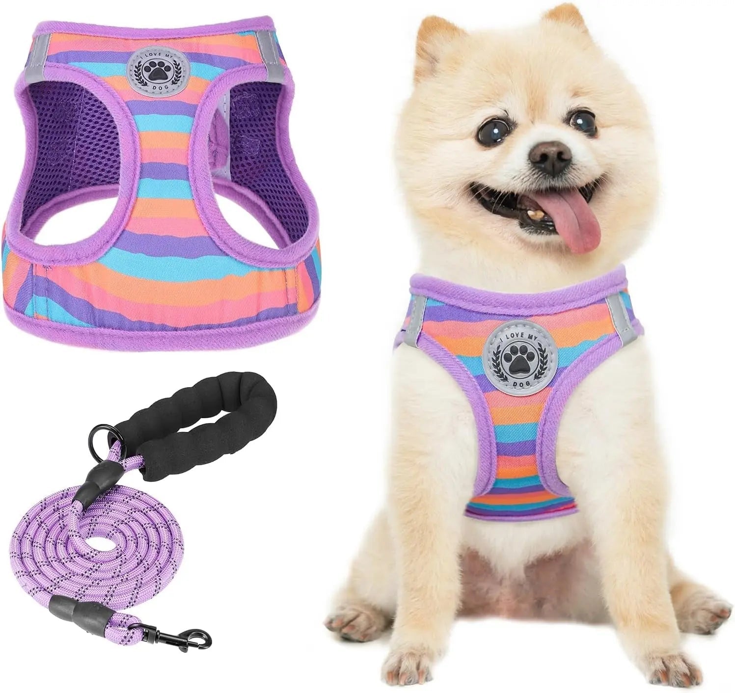 Step-In Dog Harness &amp; Leash Set in Various Patterns – Reflective No Pull (XS- XL)