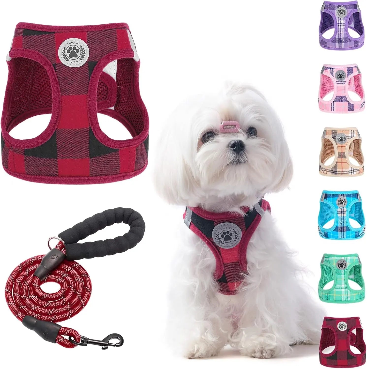 Step-In Dog Harness &amp; Leash Set in Various Patterns – Reflective No Pull (XS- XL)