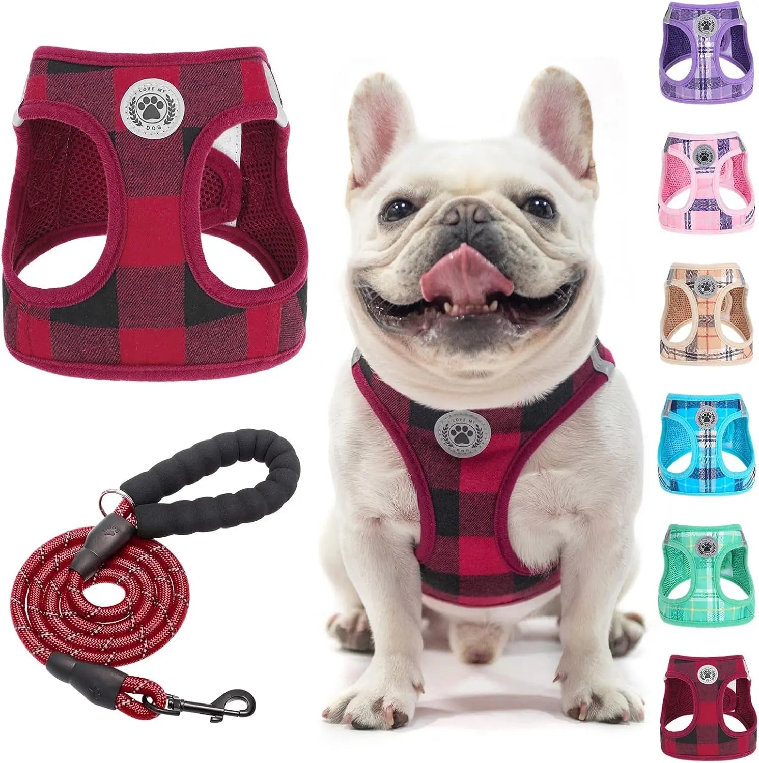 Step-In Dog Harness &amp; Leash Set in Various Patterns – Reflective No Pull (XS- XL)