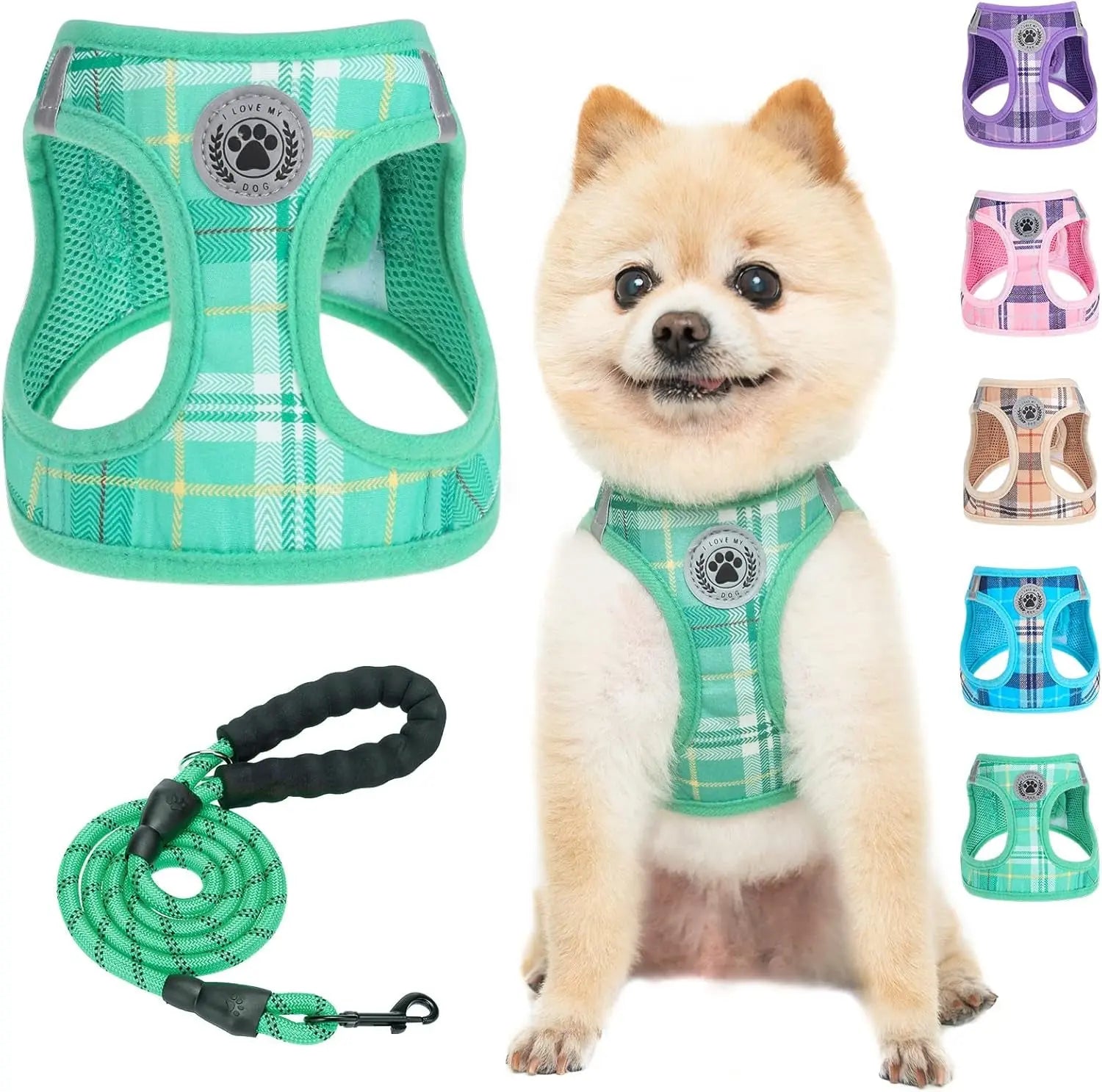 Step-In Dog Harness &amp; Leash Set in Various Patterns – Reflective No Pull (XS- XL)