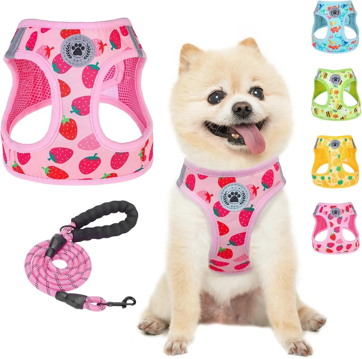Step-In Dog Harness &amp; Leash Set in Various Patterns – Reflective No Pull (XS- XL)