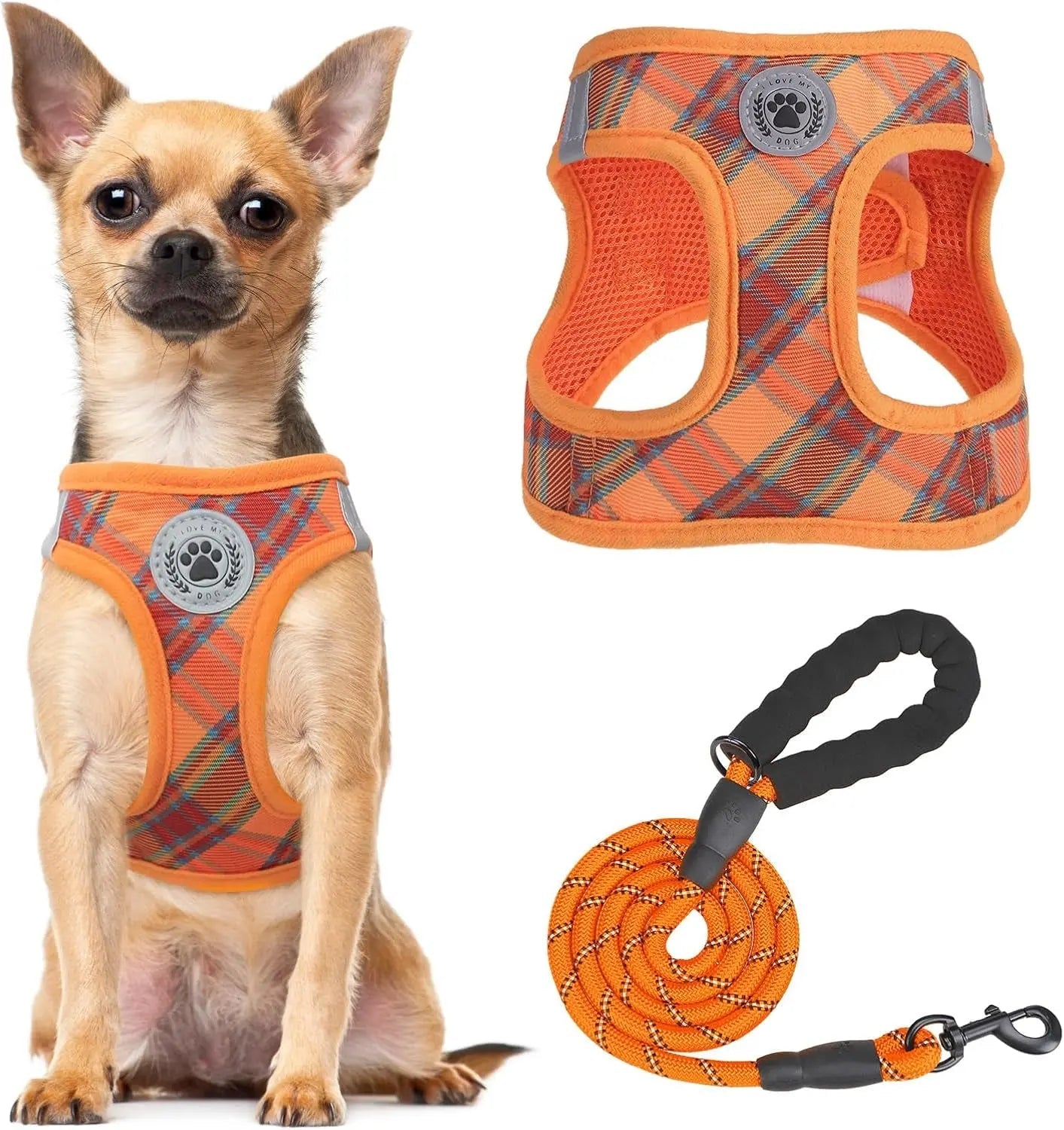 Step-In Dog Harness &amp; Leash Set in Various Patterns – Reflective No Pull (XS- XL)