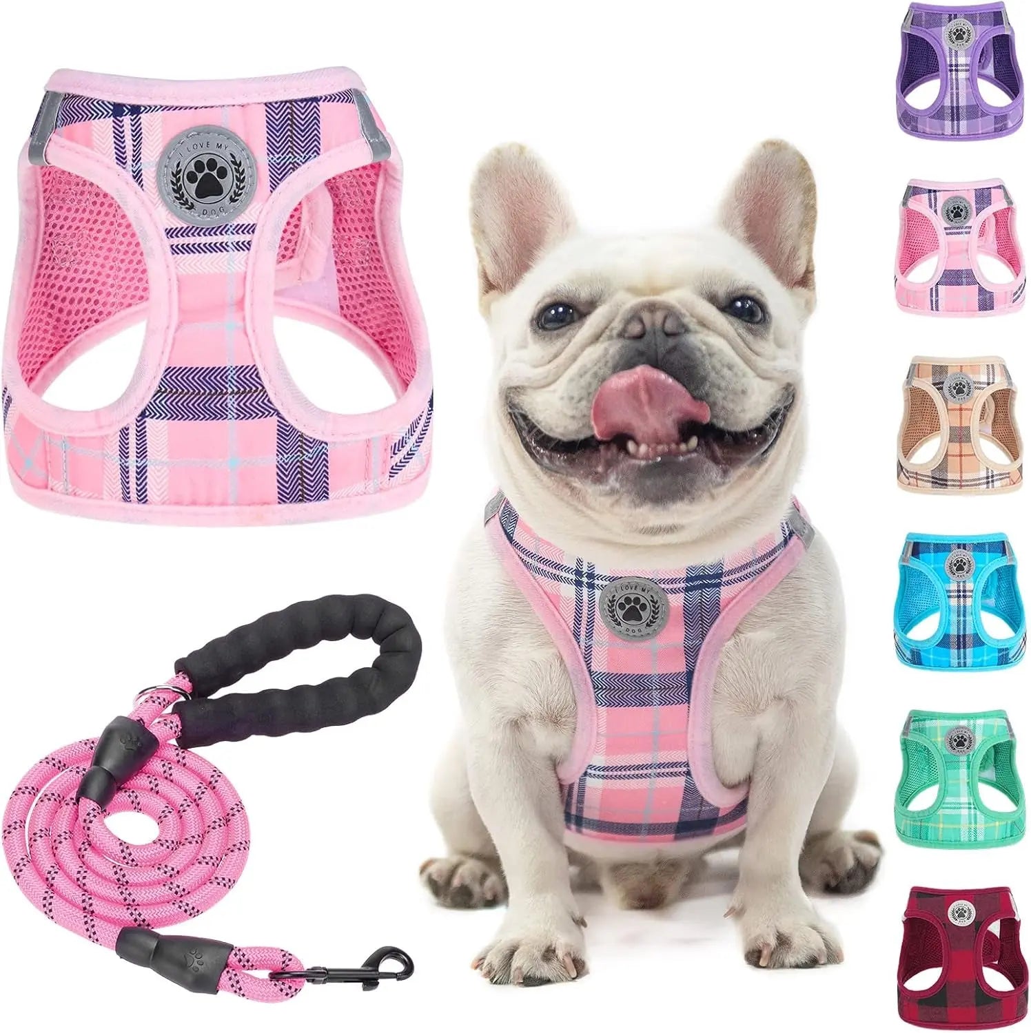 Step-In Dog Harness &amp; Leash Set in Various Patterns – Reflective No Pull (XS- XL)