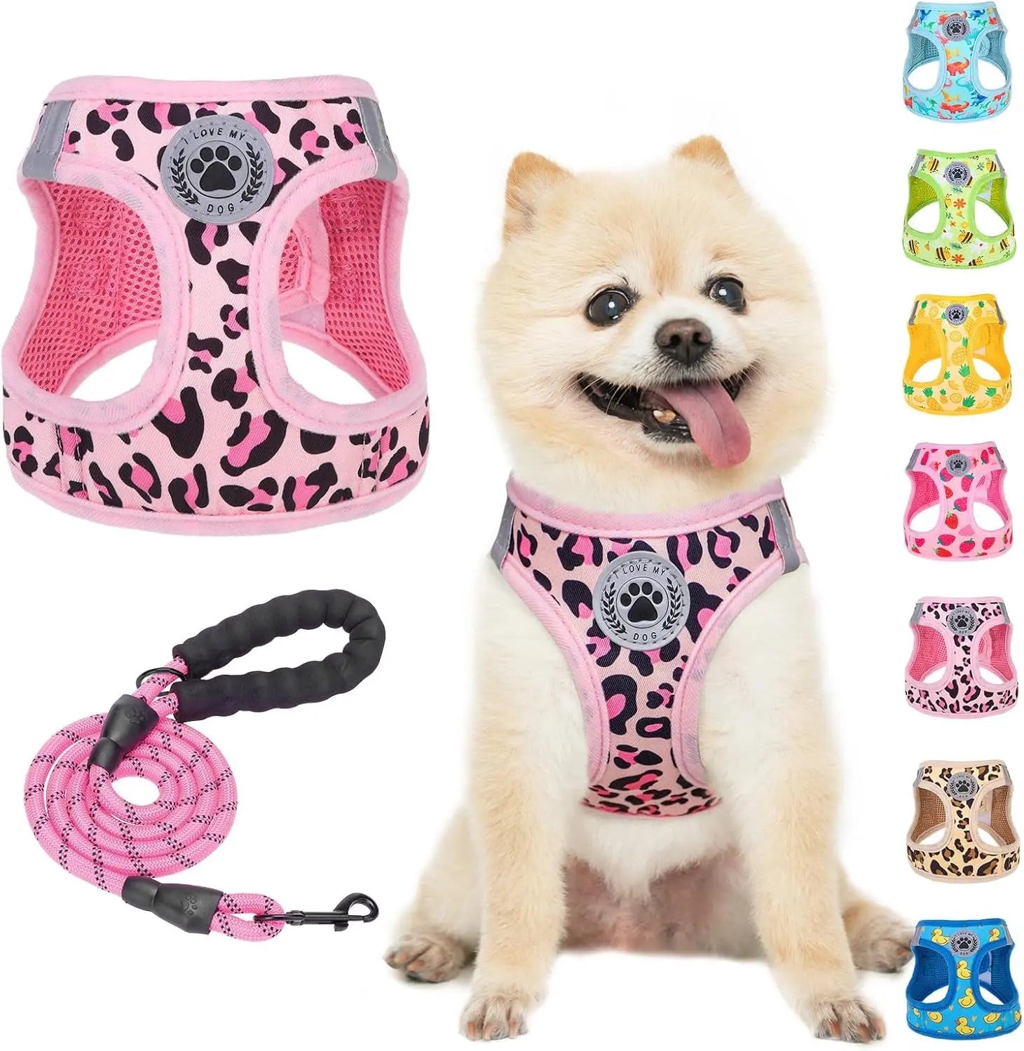 Step-In Dog Harness &amp; Leash Set in Various Patterns – Reflective No Pull (XS- XL)