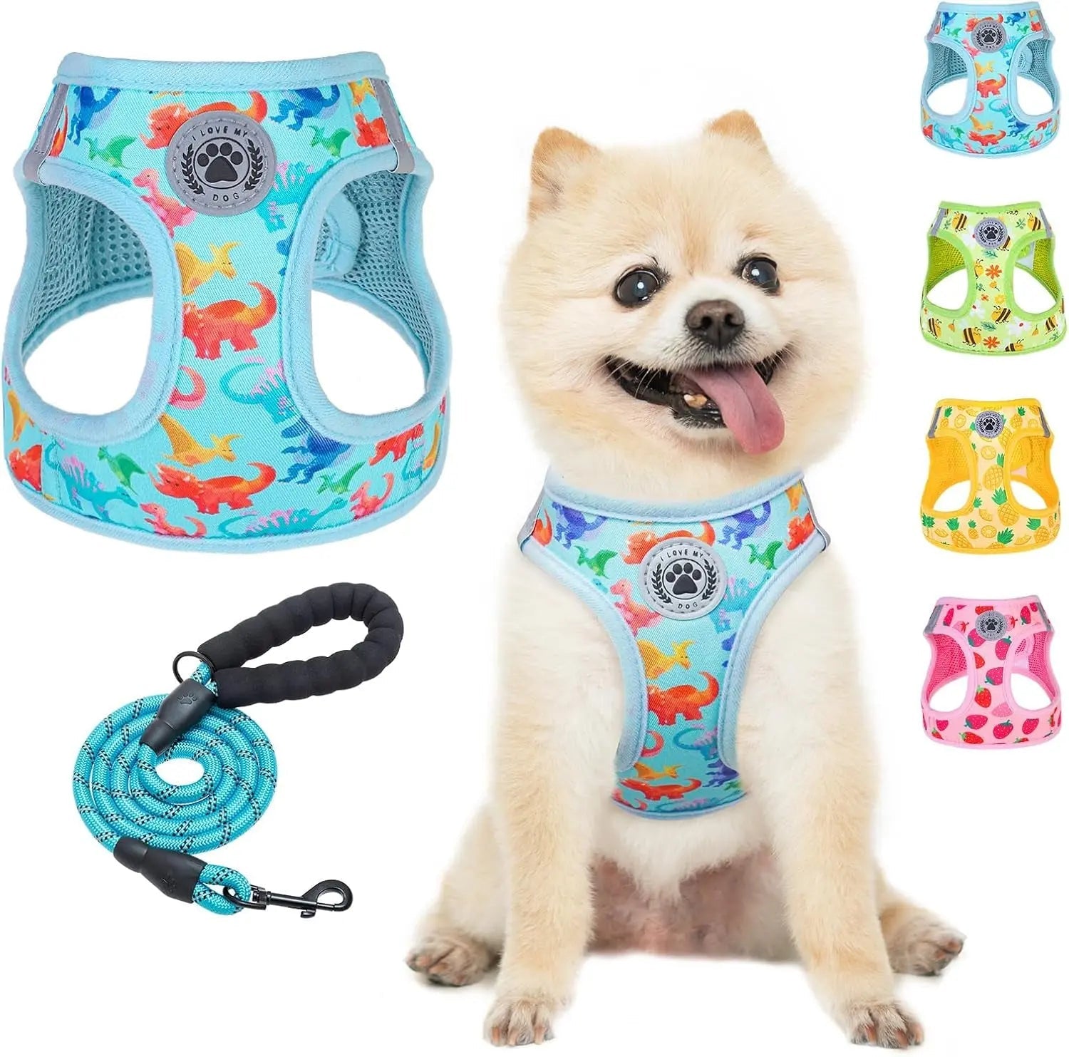 Step-In Dog Harness &amp; Leash Set in Various Patterns – Reflective No Pull (XS- XL)