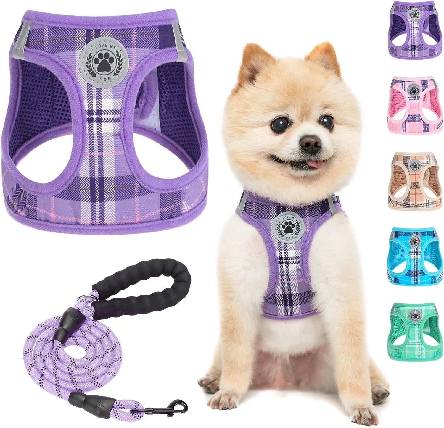 Step-In Dog Harness &amp; Leash Set in Various Patterns – Reflective No Pull (XS- XL)